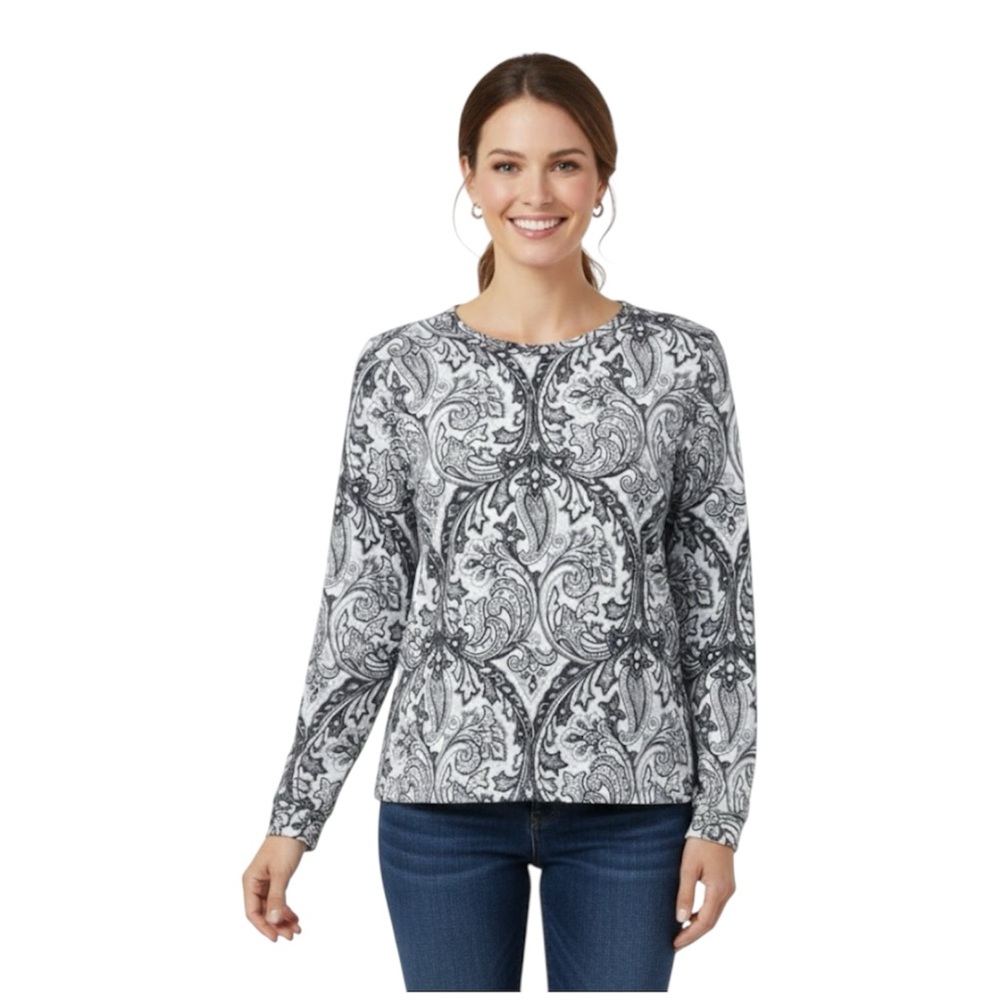 LOFT Paisley Floral Balloon Sleeve Sweatshirt Top Size Medium